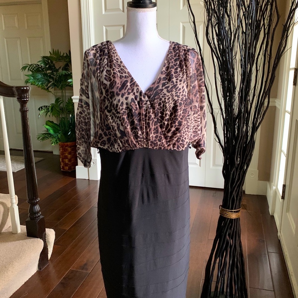 Black and leopard print midi dress